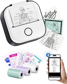 Print Pods Mini Printer - Sticker Printer for Kids, T02 Portable Thermal Inkless Sticker Maker Machine Bluetooth Pocket Phone Label Maker for Study Graphics, Anatomical Diagrams, Photos, Black