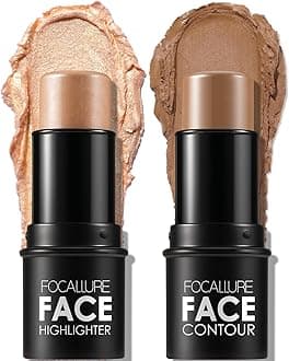 2 Pcs Mineral Cream Contour Stick,Moisturize Highlighter and Bronzer Pen,Non Stick Face Brightens & Shades Pencil,Long Lasting & Smooth Gliding Face Illuminator Makeup,24+11