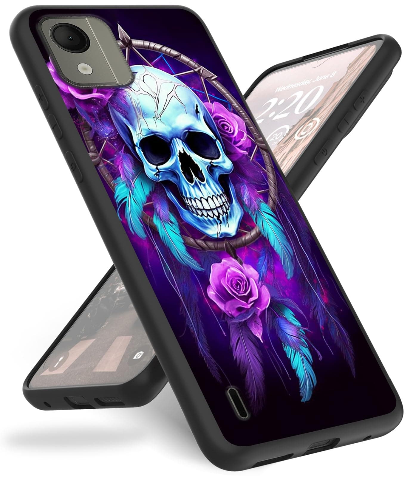Case for Nokia C110 N156DL,for Nokia C110 Phone Case,Slim Anti-Scratch Shockproof Durable Black Silicone Protective Cover Case for Nokia C110 6.3" 2023,Skull Rose Dream Catcher