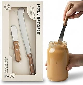 Performore 2PCS Spreader Knives, 12” Peanut Butter Knife that Works Great with Jars and 5” Short Spreading Knife, Stainless Steel Spatulas with Wooden Handle Spreader Set