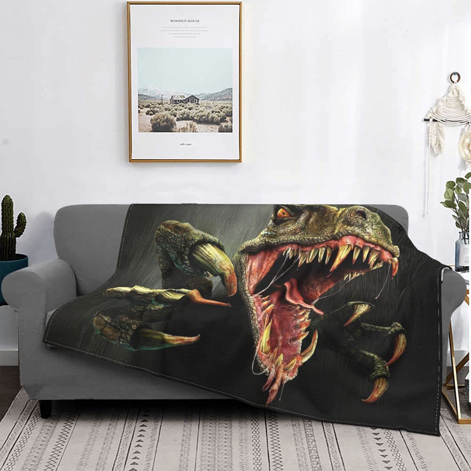 Dinosaur Throw Blanket Super Soft Lightweight Cozy Luxury Plush Microfiber Queen Size Flannel Fleece Blankets 60 X 50 Inches