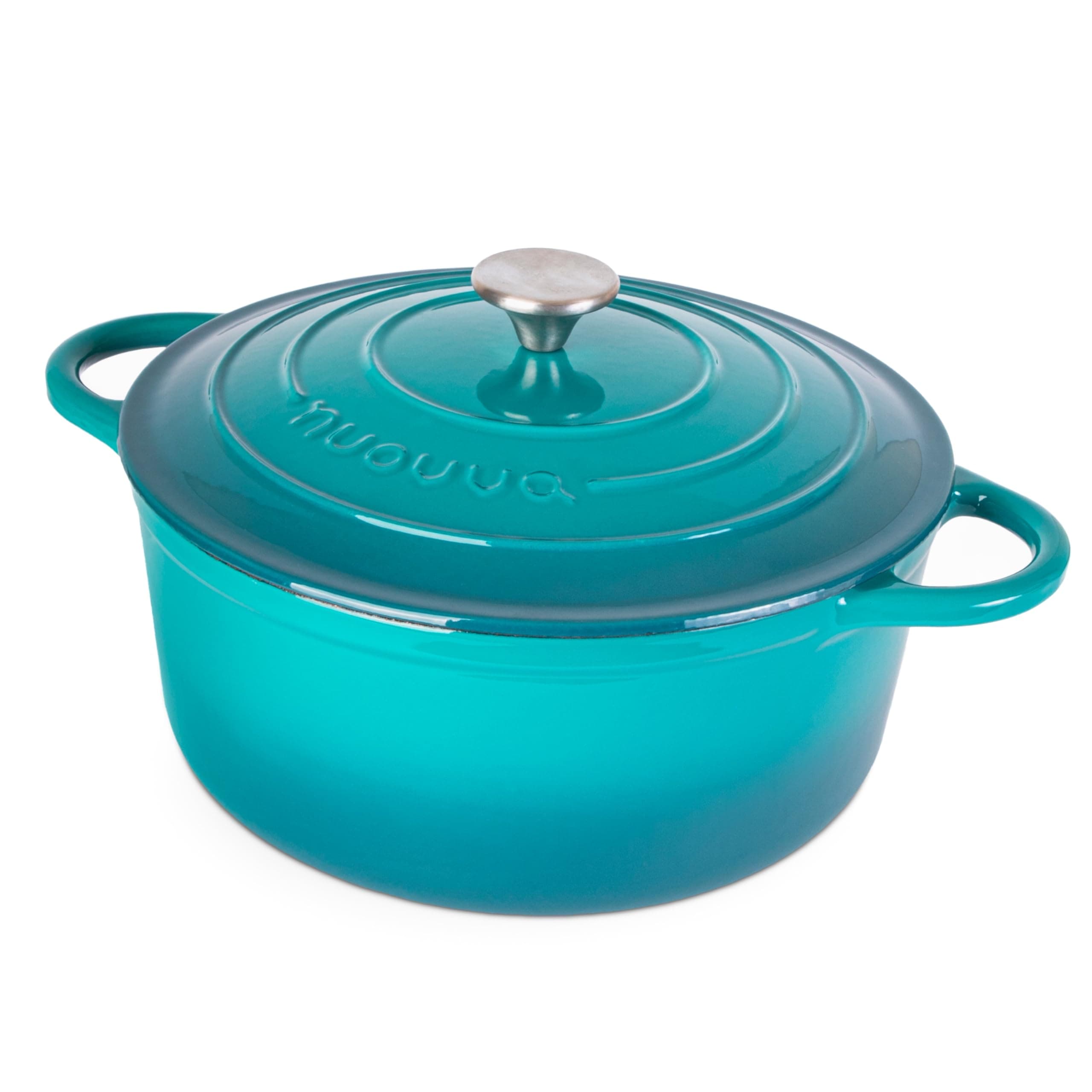 Nuovva Enamelled Cast Iron Dutch Oven Pot with Lid – 6.4 Quart Casserole Dish – Ceramic Dutch Oven for Bread Baking, Roasting, Braising & Stews – Oven Safe up to 500°F – 28cm Teal