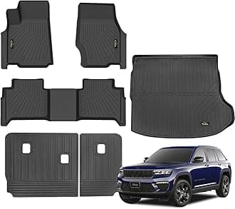 Floor Mats & Cargo Liner Custom for Jeep Grand Cherokee 2022-2024 2025 (Include 4xe NOT for WK or L) 5 Seat Only All Weather TPE Rubber Trunk Mat Automotive Full Set for Grand Cherokee Accessories