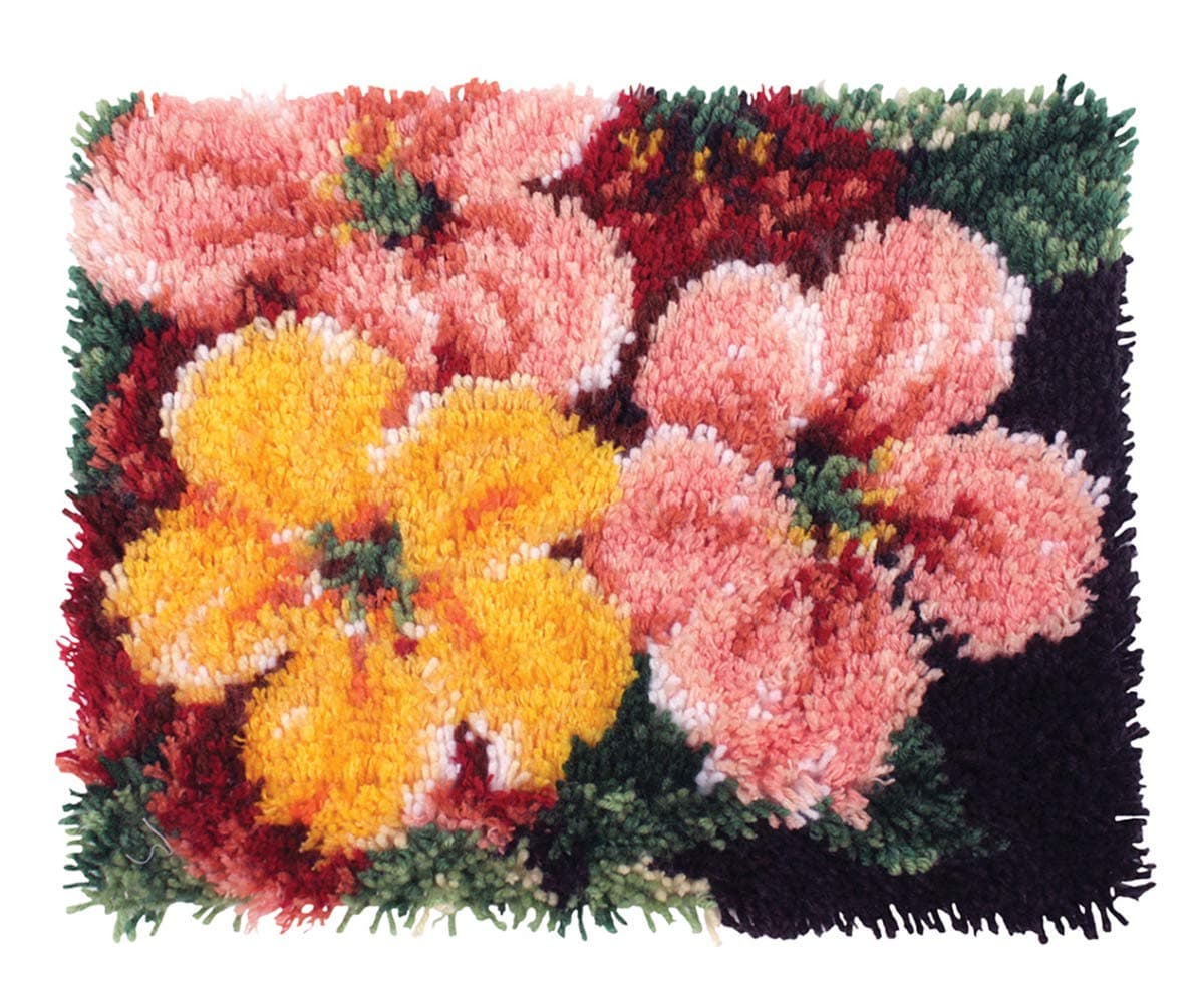 MLADEN Latch Hook Rug Kits DIY Crochet Yarn Rugs Hooking Craft Kit with Color Preprinted Pattern Design for Adults Kids 20" X 14" (Flower, 20x14inch)
