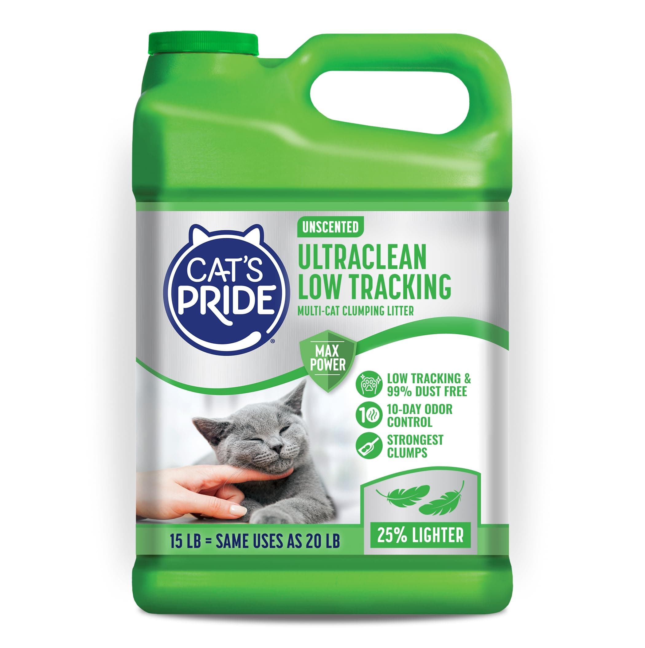 Cat's Pride Max Power: UltraClean Low Tracking Multi-Cat Clumping Litter - Keeps Paws & Home Clean - Up to 10 Days of Powerful Odor Control - 99% Dust Free - Unscented, 15 Pounds