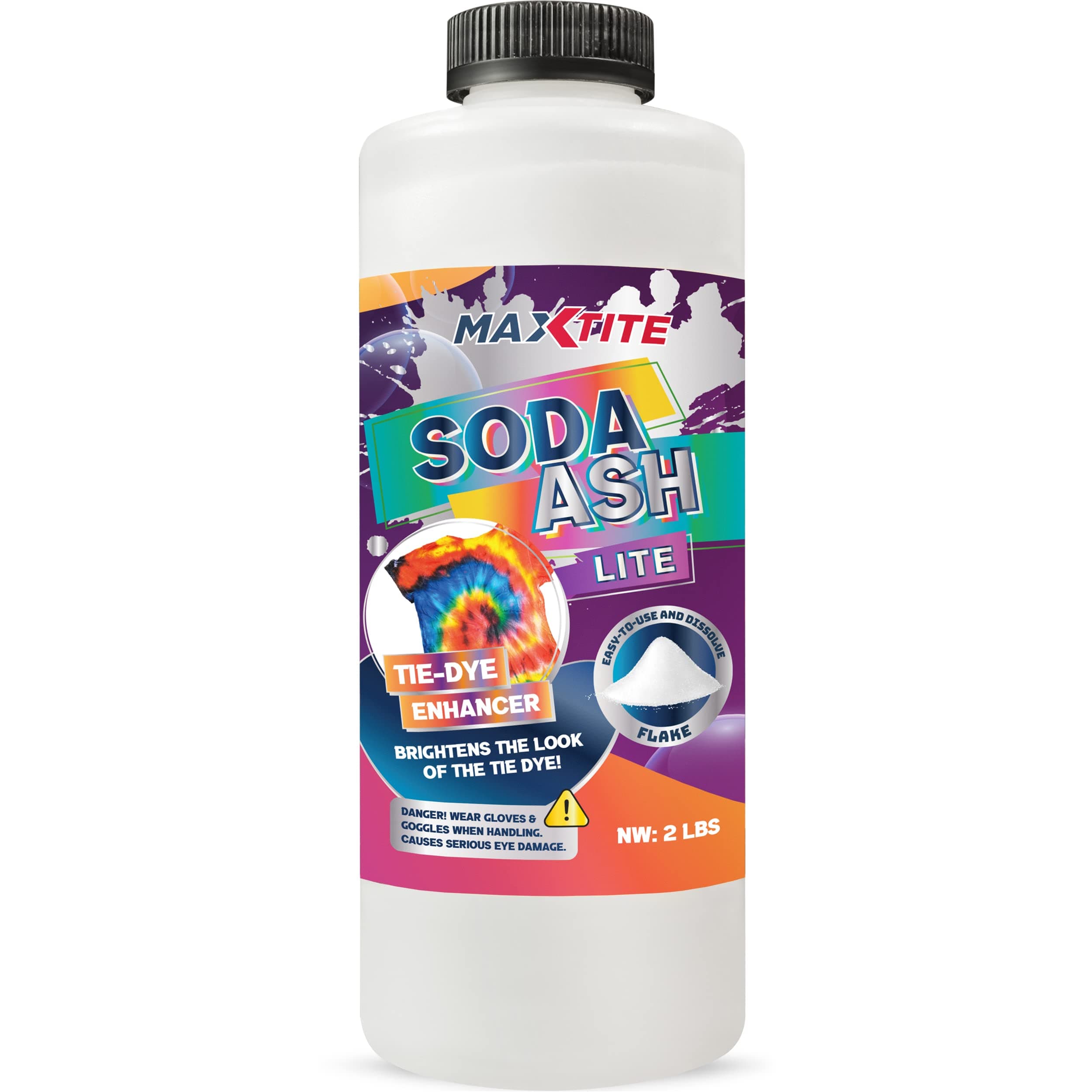 MAXTITE Soda Ash Lite (2 lbs) - 100% Pure Sodium Carbonate - Washing Soda, Tie Die, pH Increaser, and More - HDPE Container w/Resealable Child Resistant Cap