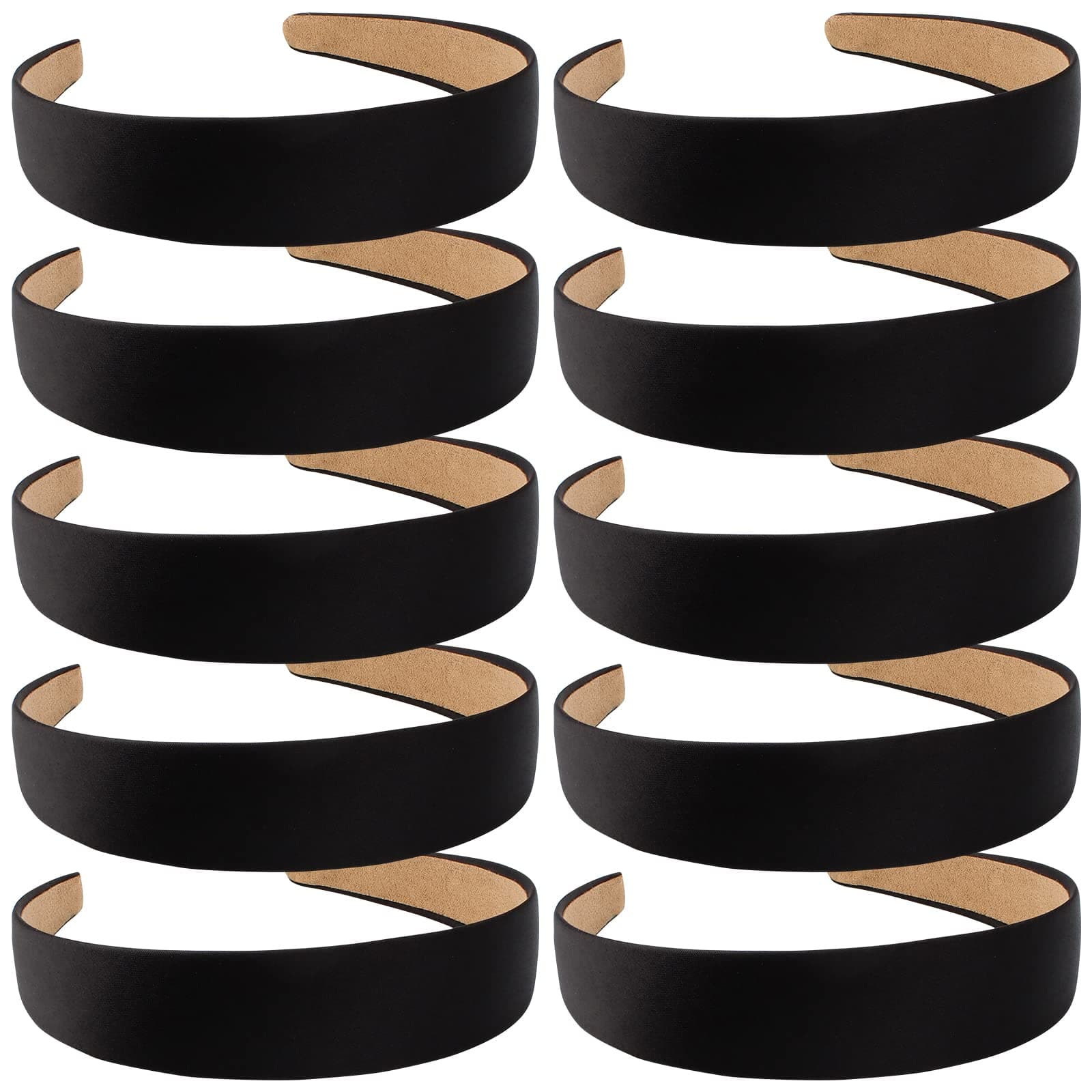 Wecoe 10 Pack Black Satin Wide 1.3 Inch Non-Slip Fashion Halloween DIY Plain Solid Hair Bands for Women and Girls