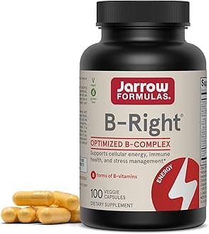 B Right 100 Veggie Caps Low Odor Vitamin B Complex Formula Energy & Metabolism Support Promotes Brain, Heart & Cardiovascular Health 100 Servings, White, 100 Count (Pack of 1)
