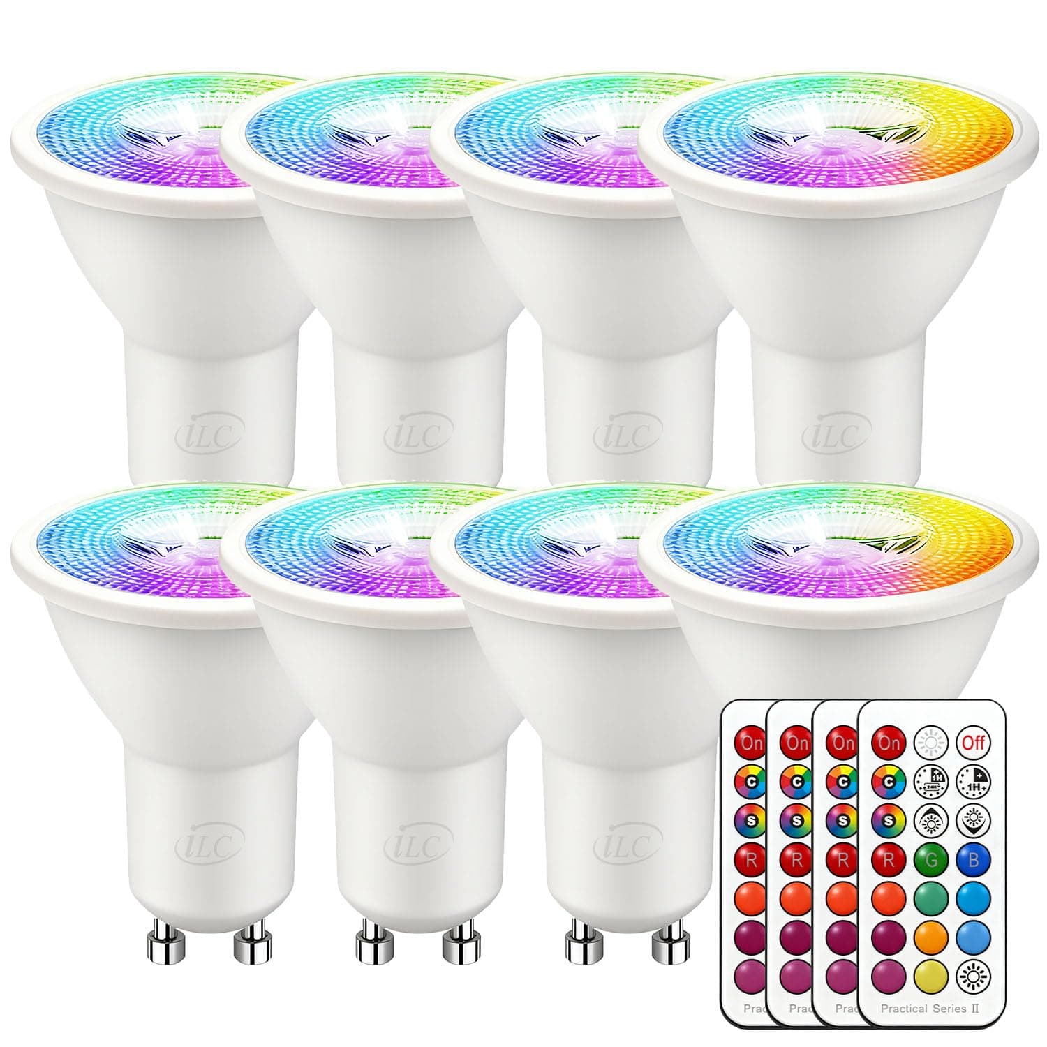 iLC GU10 LED Light Bulbs Colour Changing 12 Colors 5W Warm White 2700K RGB LED Spot Light Bulb with Remote Control, 40 Watt Equivalent (Pack of 8)