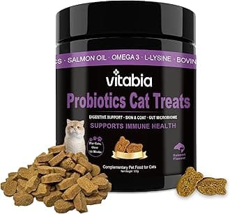 Probiotics for Cats with Lysine, Omega 3 Fish Oil & Vitamins | Cat Treats for Itchy Skin, Allergies and Flea Treatment | Digestive Health & Immune Support | Cat Food Supplements (80 Count)
