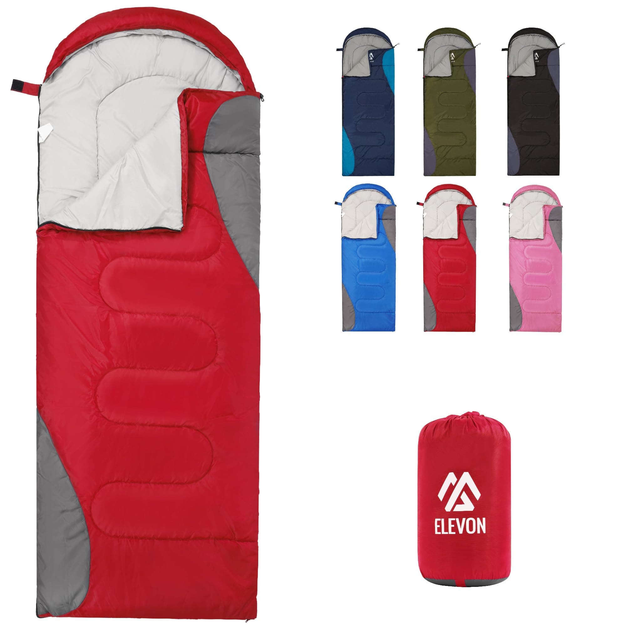 Elevon Sleeping Bag for Adults Teens Kids Cold Warm Weather, Portable Waterproof & Lightweight, Compact with Compression Sack, for 3-4 Seasons Camping, Backpacking, Hiking, Travel, Indoors Outdoors