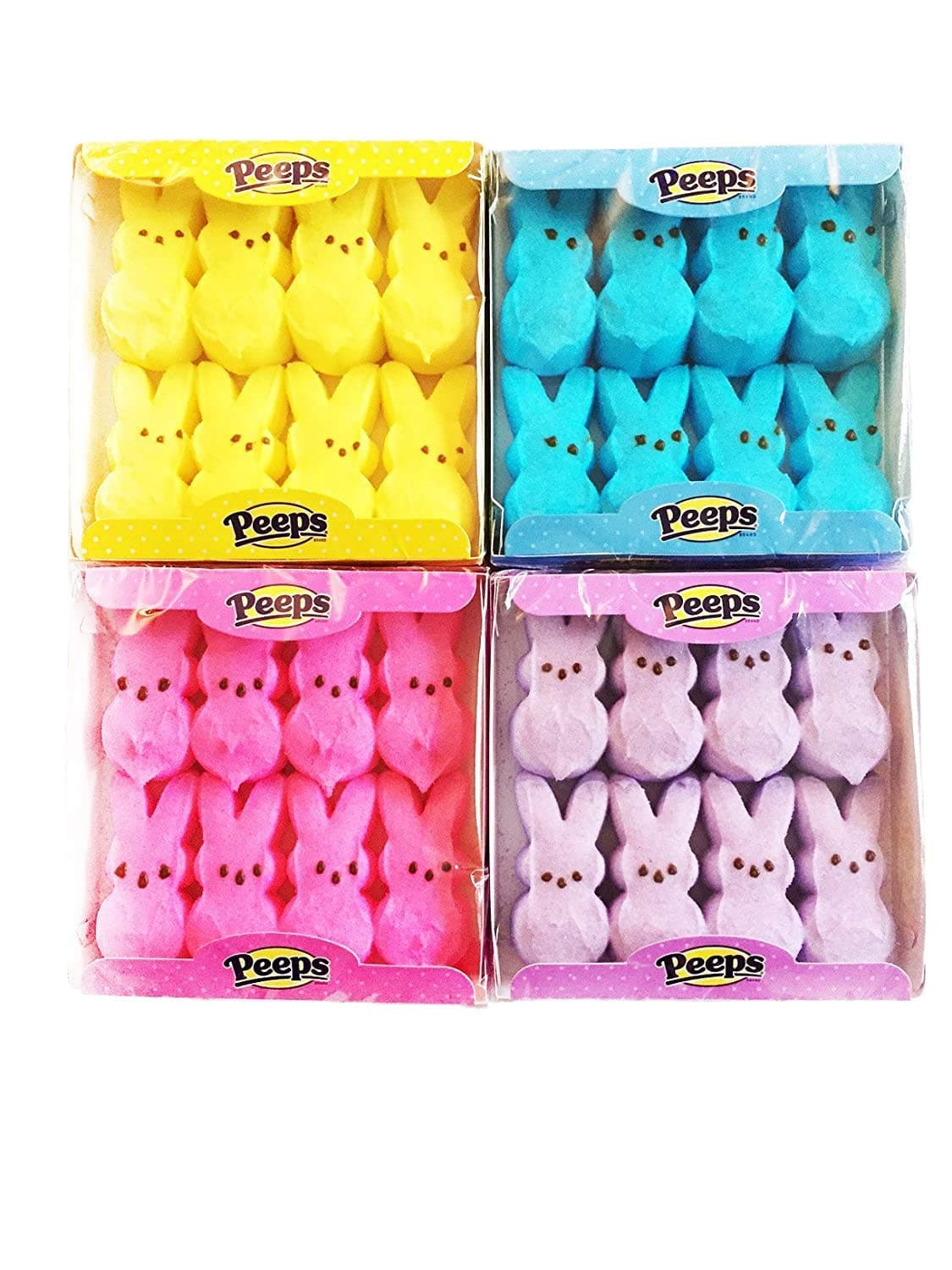 Peeps Marshmallow Easter Bunnies Bundle with 4 Colors: Blue, Yellow, Pink and Purple