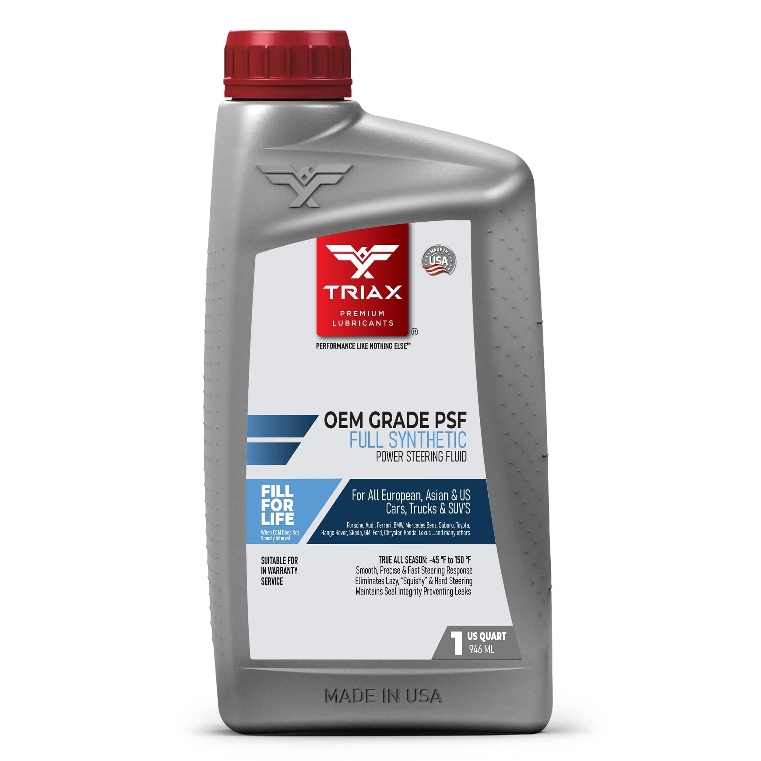 TRIAX OEM Grade PSF Power Steering Fluid - Full Synthetic with Esters - Arctic Grade -45°C - Universal Fit for Asian, US, and European Cars - Stop Leak - ATF Compatible - 1 Quart/946 ml