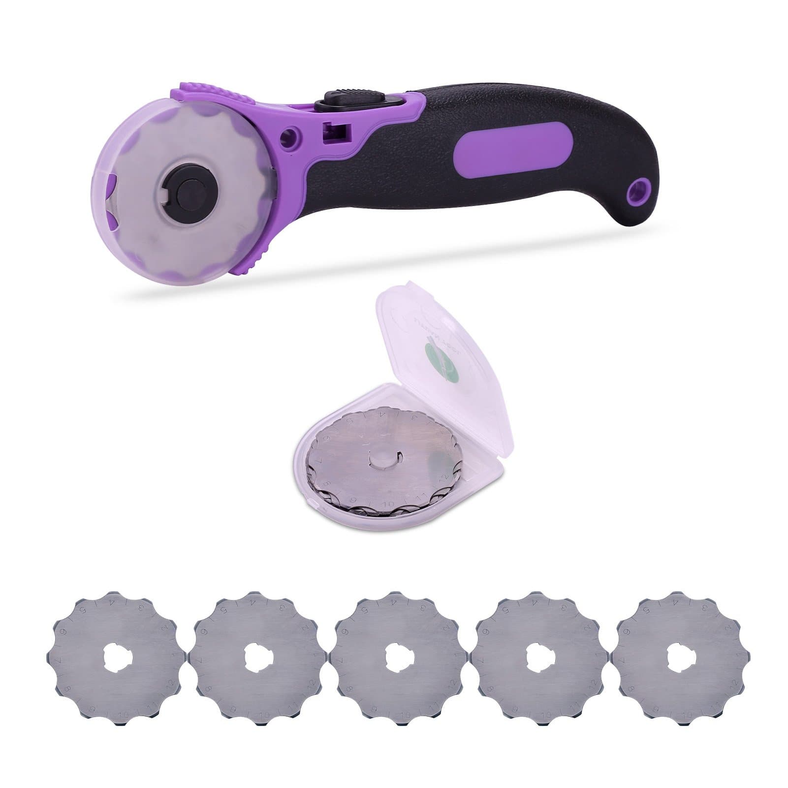 45MM Rotary Cutter Quliting Tool for Making Perfect Holes with 5 Crochet Edge blades