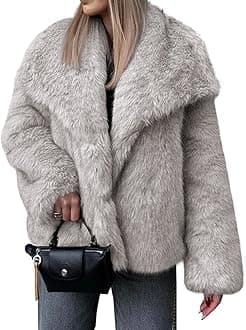 Womens Faux Fur Coat Winter Shaggy Casual Oversized Lapel Jackets Warm Fuzzy Outerwear
