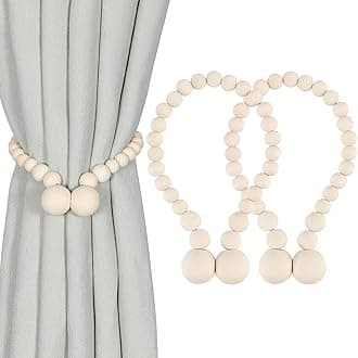 KLOGTSIND Magnetic Curtain Tiebacks, Curtain Holdbacks for Curtains 2 Pack, Wood Bead Curtain Holders for Boho Bedroom Decor, Baby Nursery Decor, Farmhouse Decor