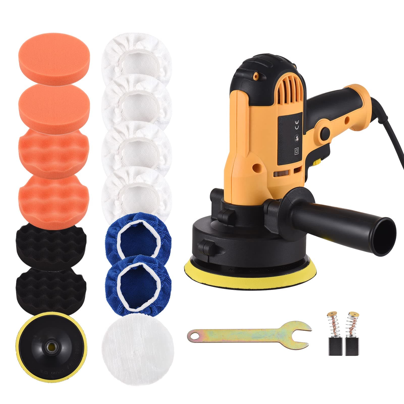 GeevorksBuffer Polisher, Buffer Waxer 5-inch, Variable Speed Car Polisher 600-3700RPM with Detachable Handle/ 6PCS Sponge Pad/ 6PCS Cloth Bonnet Pad/ 1PCS Wool Pad/Spanner