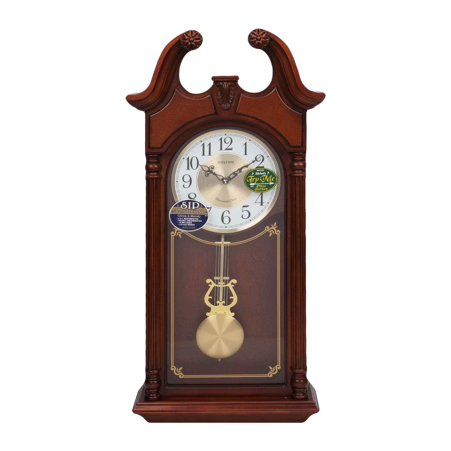 RHYTHM Wooden Wall Mounted Broken Arch Pendulum Clock SIP