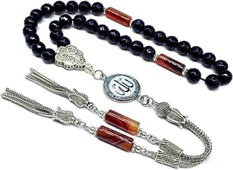 -ELEGANCE COLLECTION- Prayer Beads-Tesbih-Tasbih-Tasbeeh-Misbaha-Masbaha-Subha-Sebha-Sibha-Rosary (Faceted BLACK JADE Stone (8mm -33 Beads))