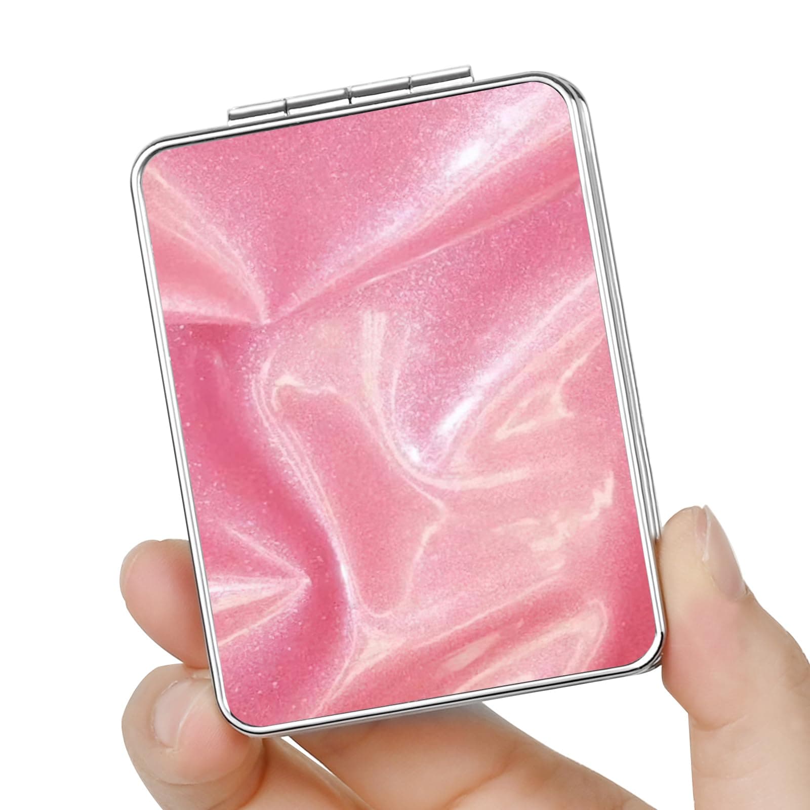 Pocket Mirror, Small Travel Mirror with Magnification, Portable Double-Sided Magnifying Cosmetic Mirror for Daily (Gorgeous Pink)