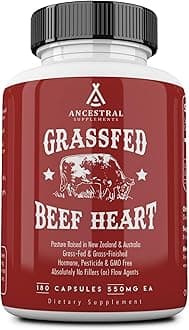 Grass Fed Beef Heart Supplement, 3300mg, CoQ10 Supplement Supports Heart and Mitochondrial Health, Non-GMO, 180 Capsules