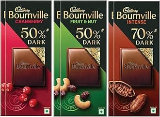 Cadbury Bournville Dark Chocolate Bars Combo (2 x Cranberry78 gm, 2 x Fruit & Nut 75 gm, 2 x 70% Dark Chocolate Bar 75 gm)