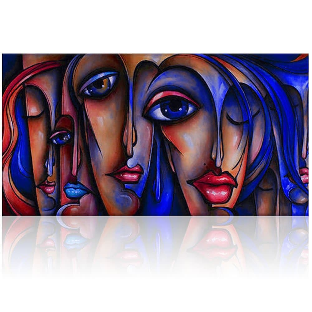 Handmade Modern Abstract Wall Art Exaggerated Eye Girl No Frame 24H by 48 Inch