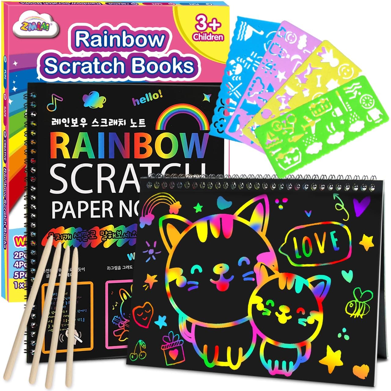 Scratch Paper Art-Crafts Gift: 2 Pack Bulk Rainbow Magic Paper Supplies Toys for 3 4 5 6 7 8 9 10 Years Old Girls Kids Favors Gifts for Birthday Christmas Party Games Stocking Stuffers Kits