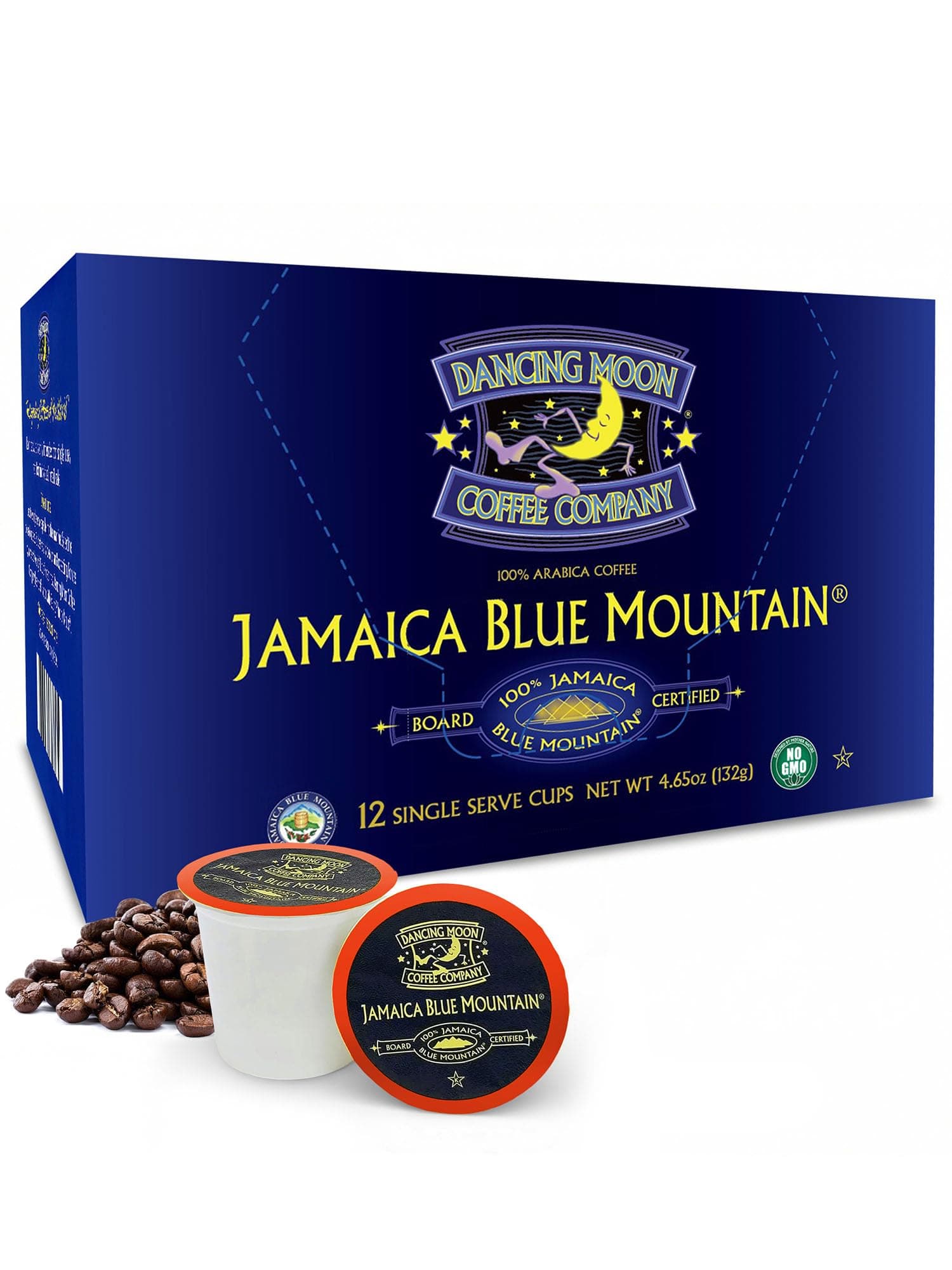 Dancing Moon Coffee Pods - 100% Jamaica Blue Mountain Medium Roast - K-Cup Compatible Keurig Coffee Pods - Small-Batch Crafted, Supports Military Charity - 12 Cups