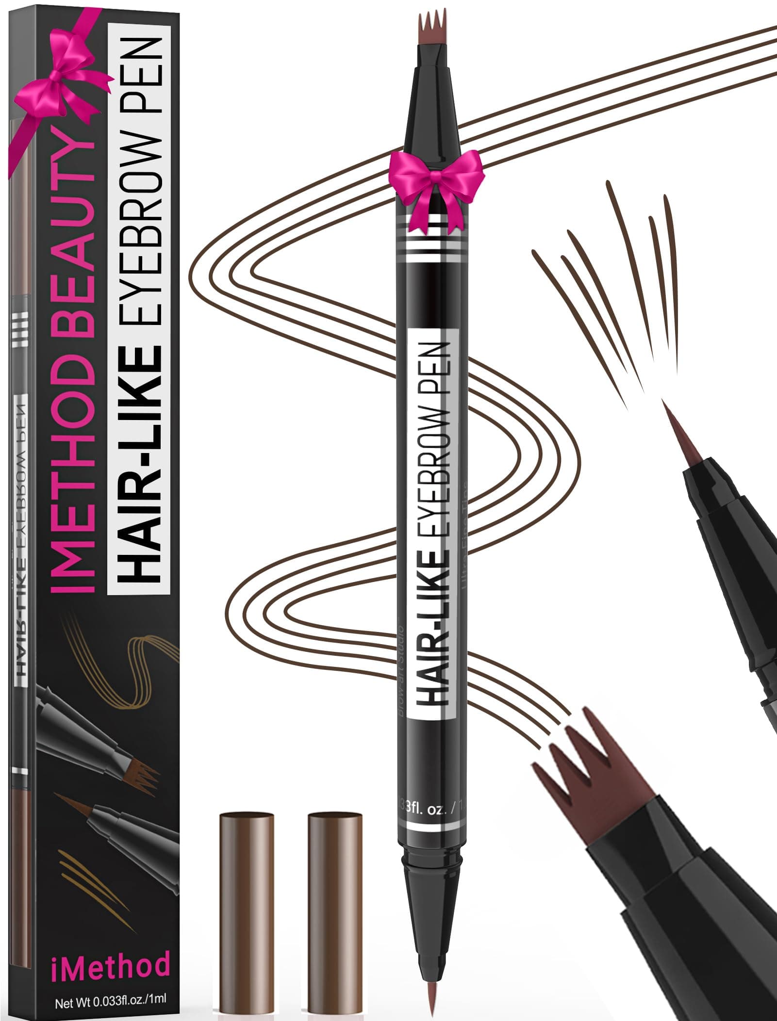 Microblading Eyebrow Pen - Eyebrow Pencil Magical 2-in-1 Dual-Ended Eye Brow Pencils for Women with 4-Fork-Tip & Precise Brush-Tip Create Natural Hair-Like Brows, Last All-Day, Dark Brown