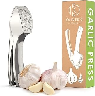 Oliver's Kitchen ® Premium Garlic Press - Super Easy to Use & Clean Garlic Crusher & Mincer - Crush Garlic & Ginger Effortlessly (No Need to Peel) - Built for Life - Strong & Durable - Stylish Design