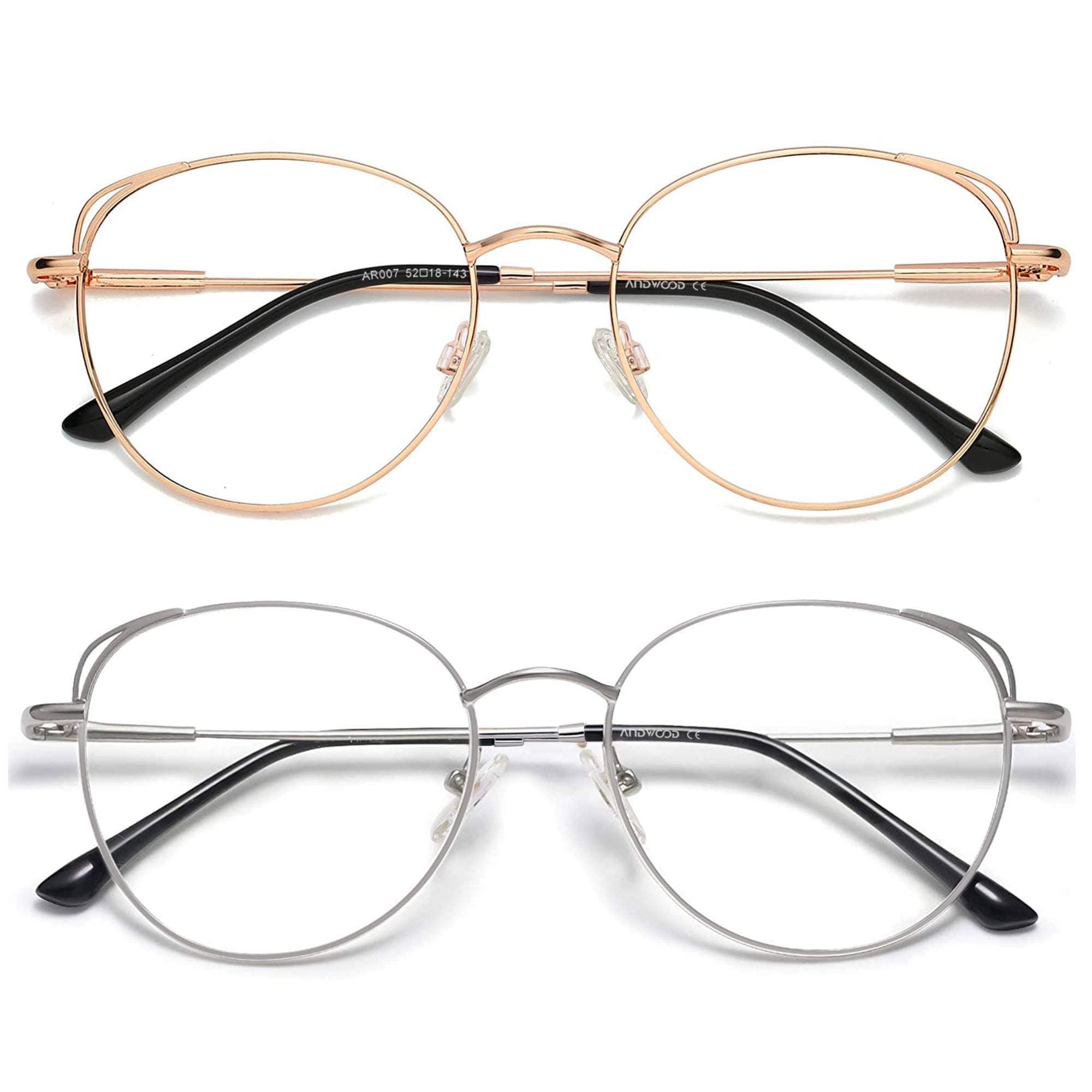 Blue Light Blocking Glasses Women Cat Eye Computer Eyeglasses Metal Frame Hipster 2 Pack