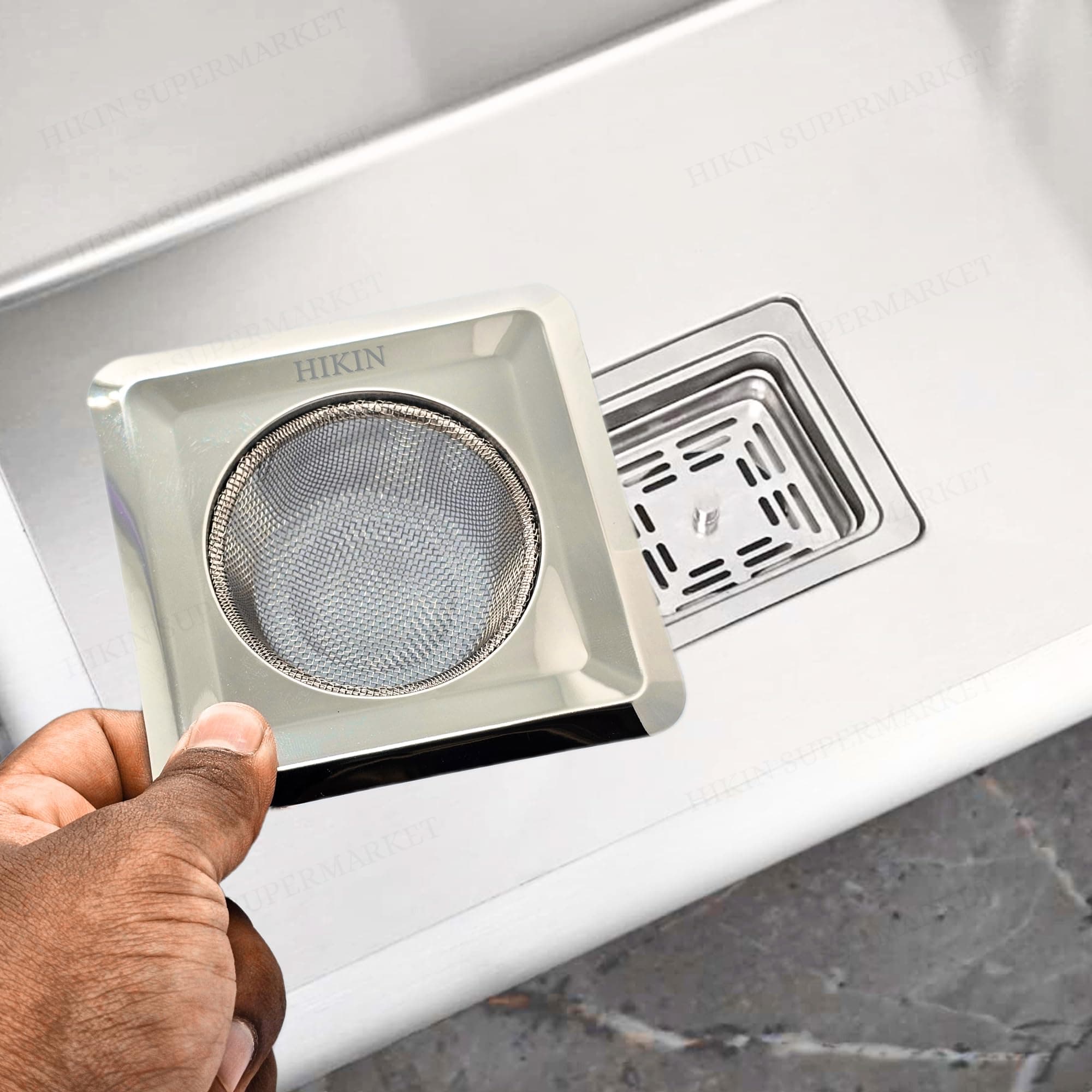 Square Stainless Steel Kitchen Strainer 11 CM Sink Jali, Drain Filter, Anti Clogging Mesh Hair Catcher Drain Cover (ONLY for Square Sink) (New VER 2.0)