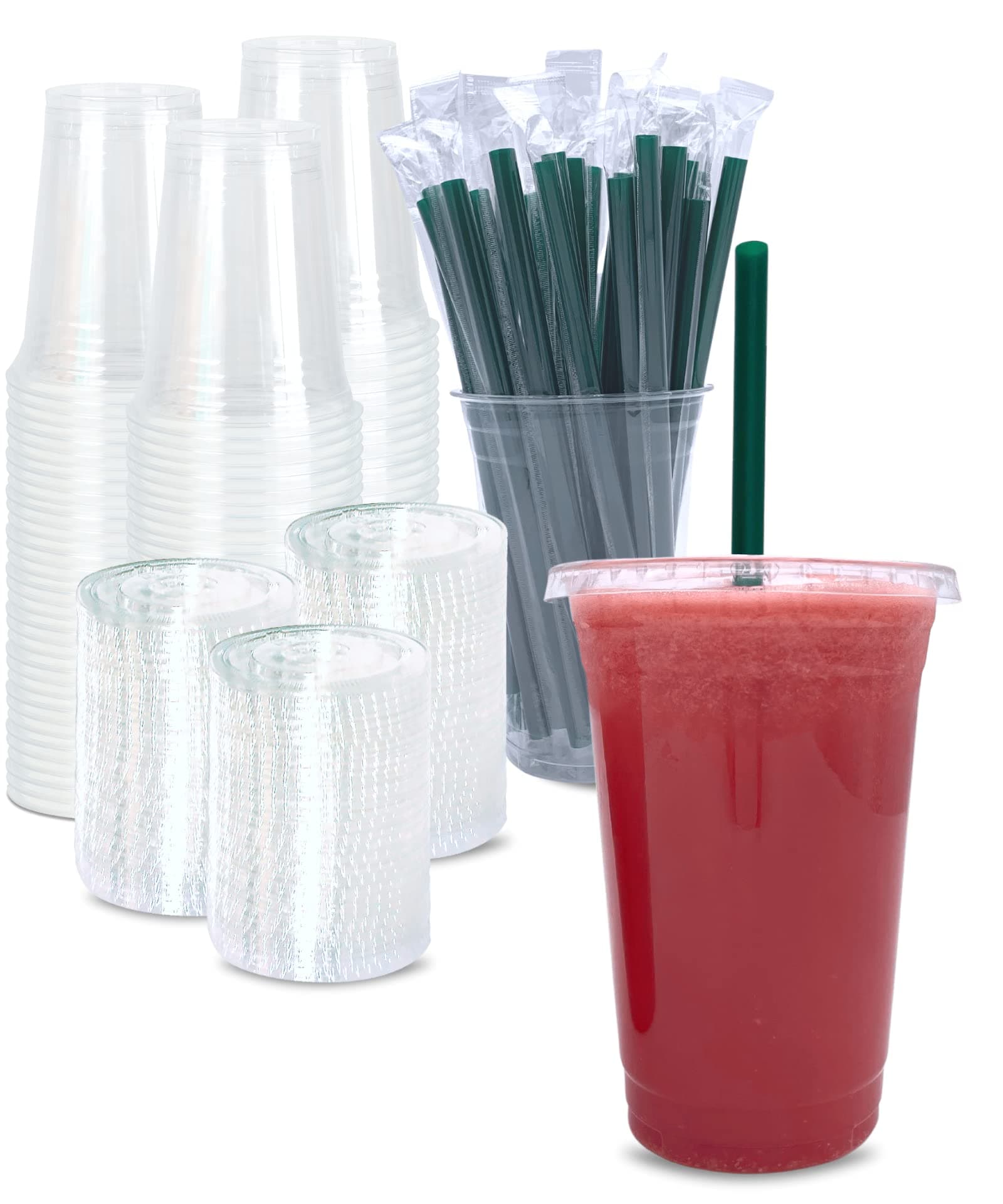 [100 SETS] 20 oz Clear Plastic Cups with Lids and STRAWS, Disposable Iced Coffee cups with Lids, Clear Cups with Lids for Cold Drinks, Iced Tea, Milkshakes, Smoothies