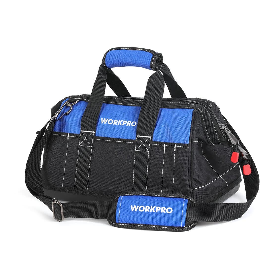 Tool Bag 40 cm, Multi-pockets Heavy Duty Tool Bags with Waterproof Plastic Hard Base, Wide Open Mouth Heavy Duty Electricians Tool Bag with Adjustable Shoulder Strap