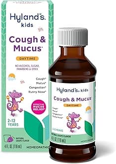 Hyland's Kids Daytime Cough Syrup and Mucus Relief, Kids Medicine for Ages 2-12, Grape Flavor, Natural Relief of Cough, Runny Nose, Mucus and Congestion, 4 Ounces