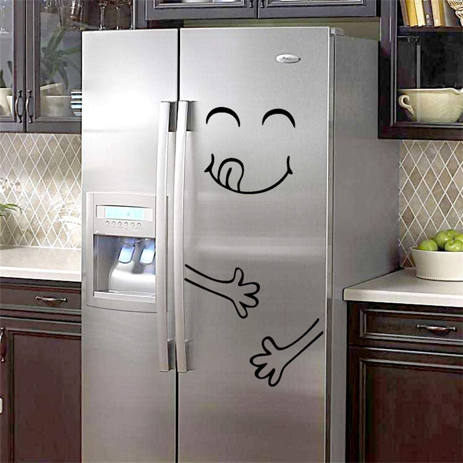 Cute Sticker Fridge Happy Delicious Face Kitchen Fridge Wall Refrigerator Vinyl Stickers Art Wall Decal Home Decor@Halloween Decorations (Black)