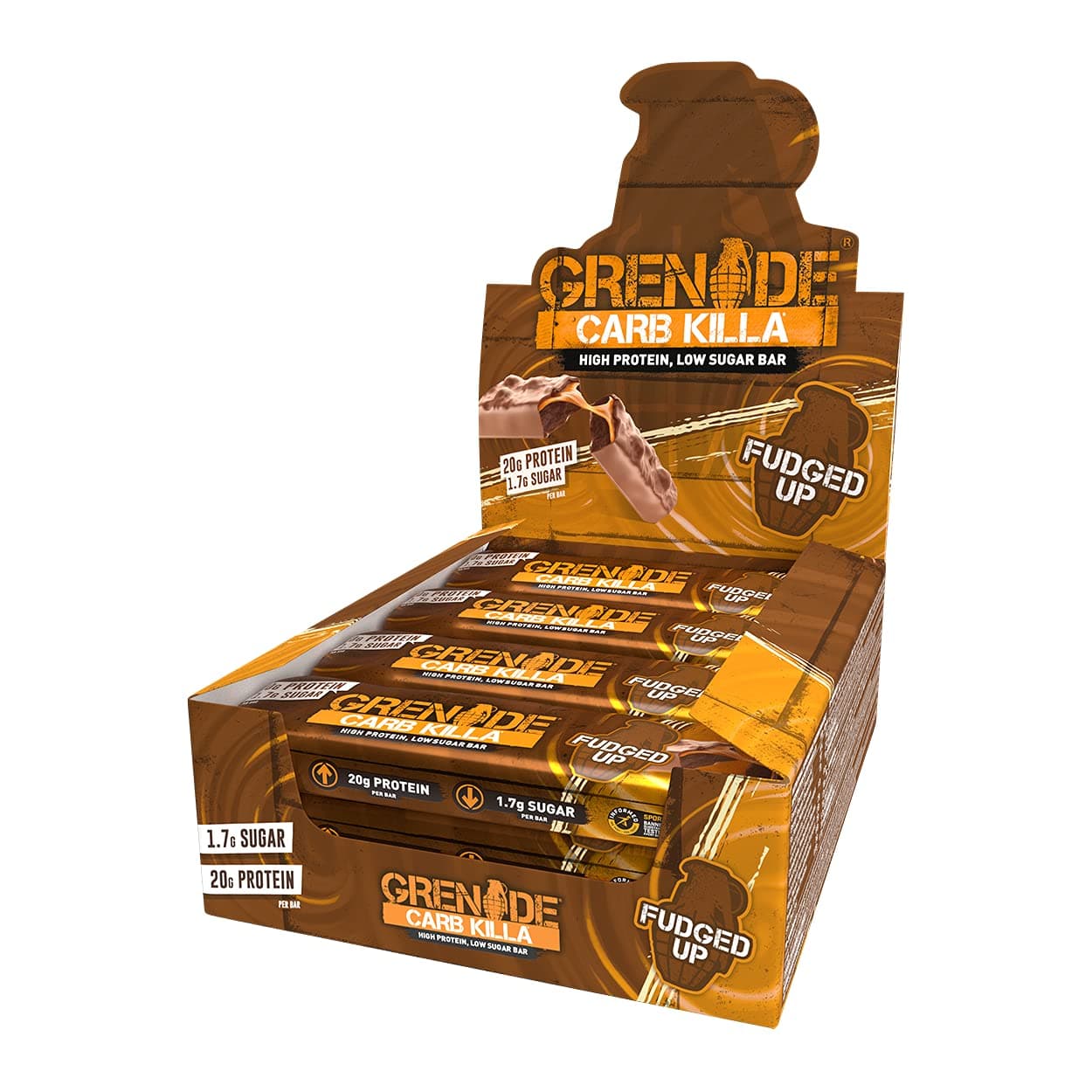 Grenade Carb Killa High Protein and Low Sugar Candy Bar, Fudged Up, 60 g, Pack of 12