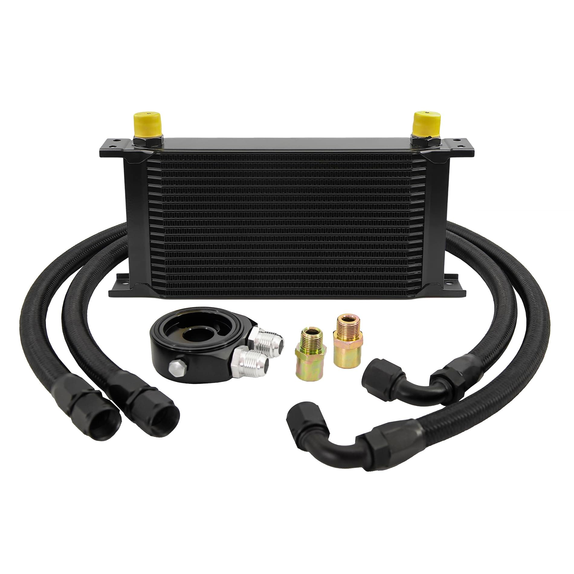 19 Row AN10-10AN Stacked Plate Oil Cooler Universal Engine Transmission British Radiator Oil Cooler Condenser with Fuel Line Hose Mounting Nut Adapter Clamp Aluminium Alloy Black