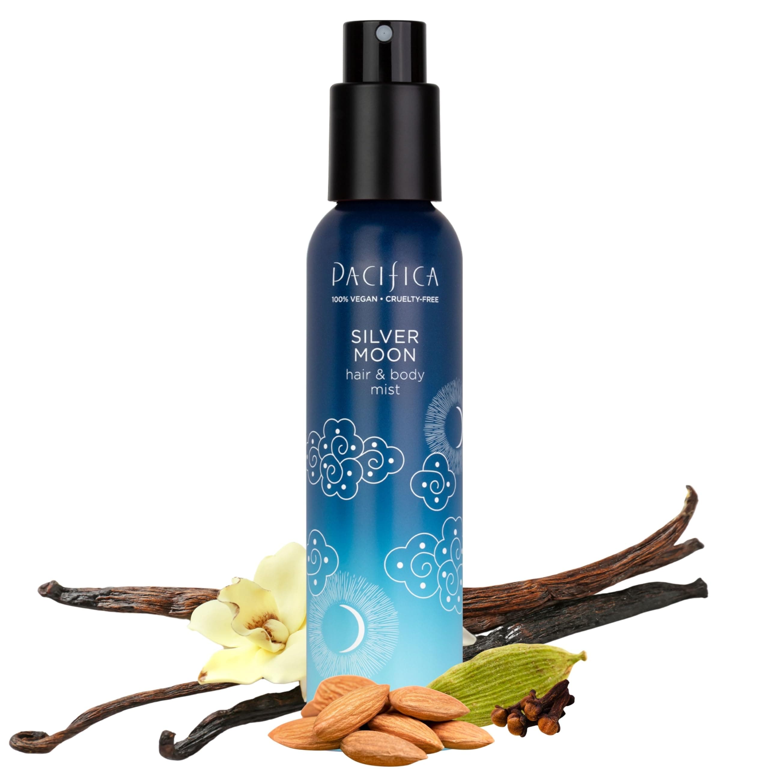 Pacifica Silver Moon Hair Mist Perfume & Full Body Spray for Women - Body Mist Fragrance w/BTonka, Santal, Cardamom, Vanilla Bean, Musk & Amber – Clean Beauty Alcohol-Free, Vegan & Cruelty-Free, 5 oz