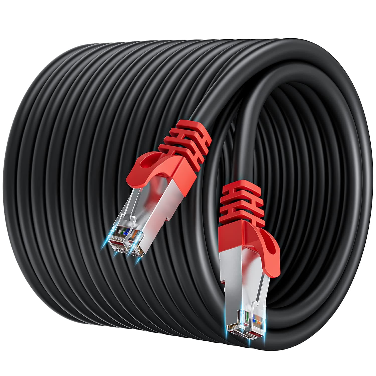 Cat 7 Ethernet Cable Outdoor 98ft/30m RJ45 Cable CAT 7 Shielded SFTP 10 Gigabit Anti Jamming Ethernet Cable Bulk Weather Resistant Recessed 23AWG 600Mhz Internet Network Cord for Modem Router LAN