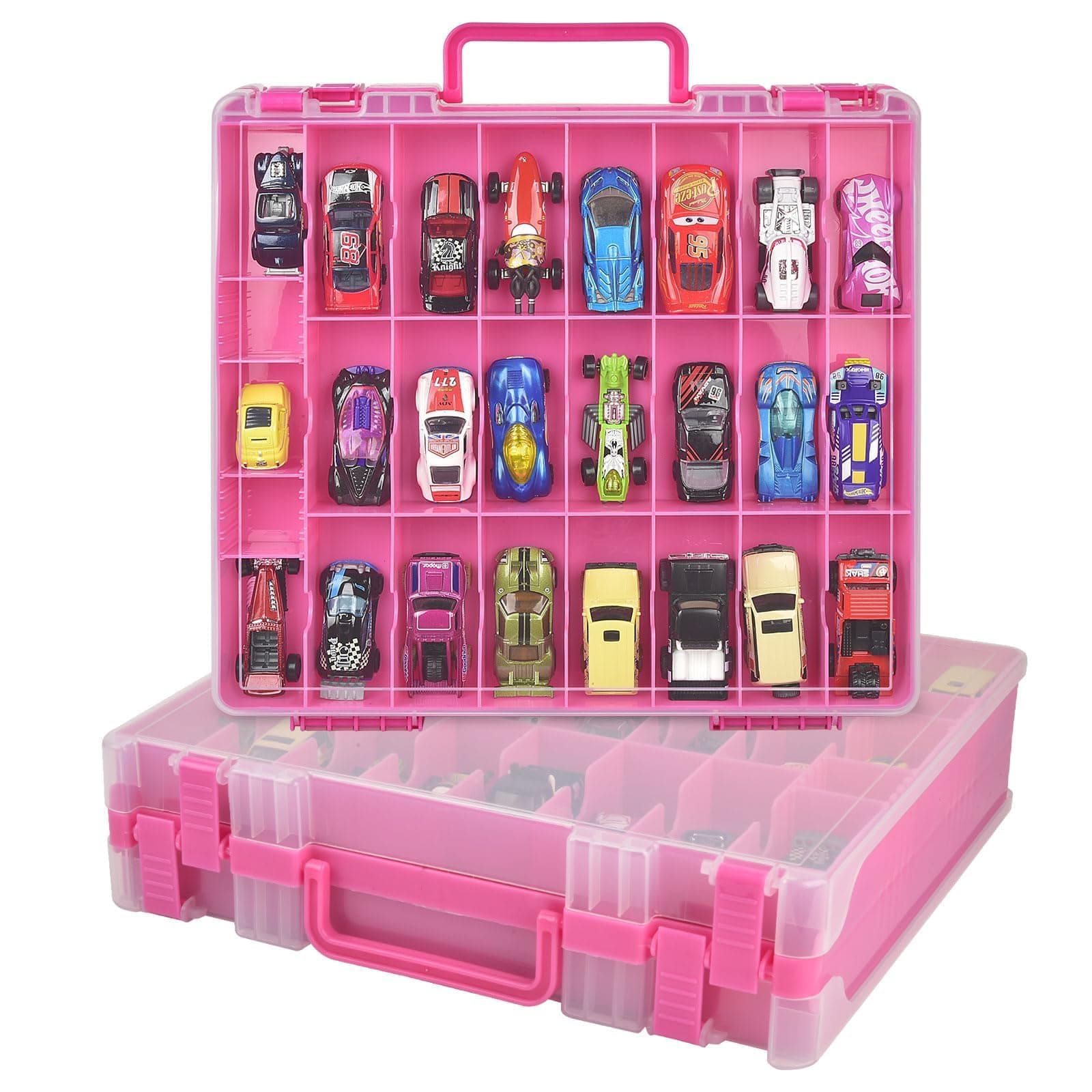 – Car Storage Organizer Case Compatible with Hot Wheels/for Matchbox Cars. Display Carrying Container Holder for LOL Surprise Dolls/for Shopkins with 48 Compartments Double Sided -Pink (Box Only)