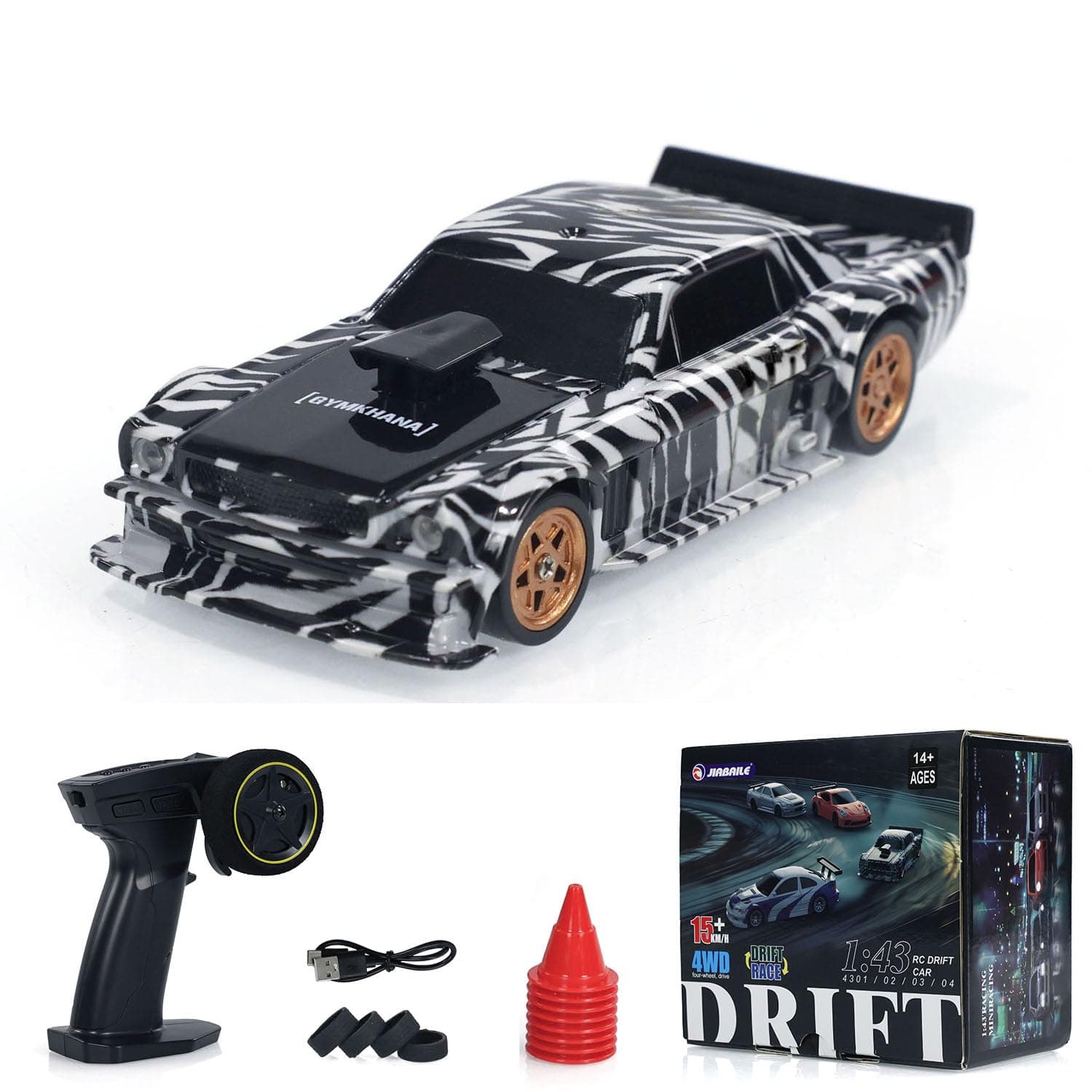 1:43 Remote Control Mini Drift Car Race Car Toy Radio Lights Traffic Safety Cone Camouflage Without a Gyro,US in Stock