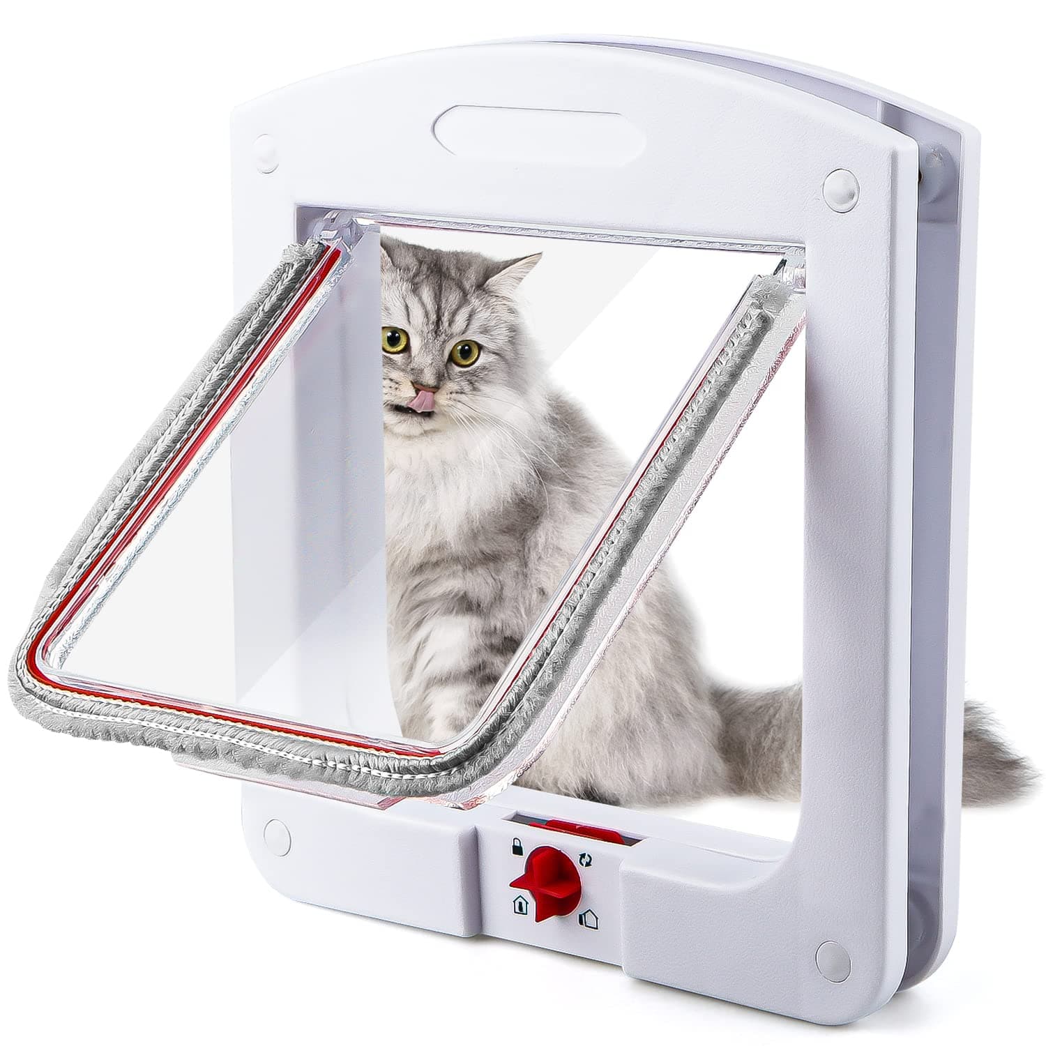 Cat Flap, Cat Door, 4 Way Locking with Magnets Cat Flap Door, Easy Install, Weatherproof Pet Door for Cats, Silent Manual Pet Flap for Wall/Wooden Door/Upvc Door, 8 x 8.6 Inches (White)
