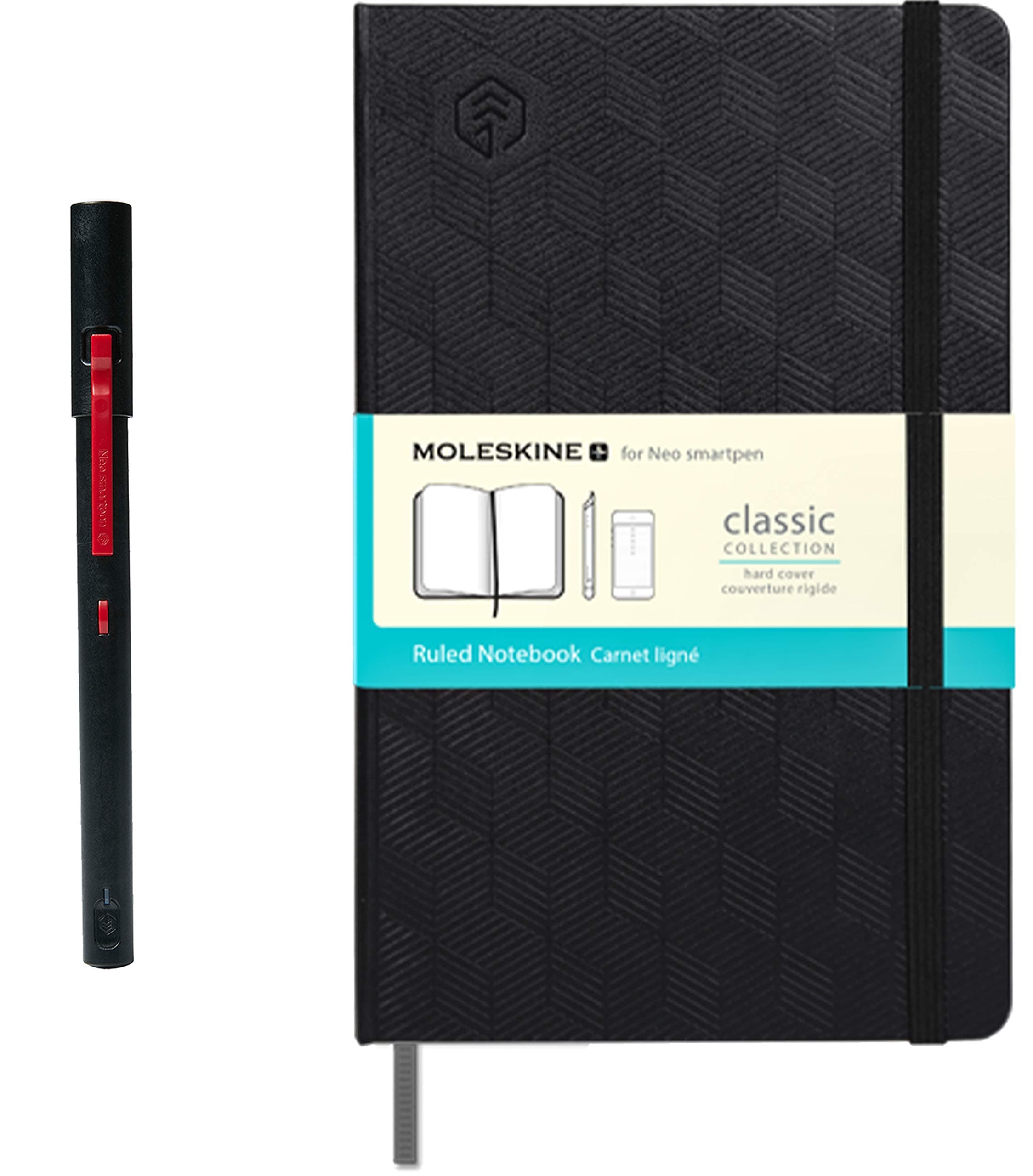 NEO SMARTPEN M1 Bluetooth Digital Pen (Black) Bundle with N Moleskine Notebook (Black, 240 Ruled Pages) - Compatible with iOS, Android, Smartphones, Tablets, Windows