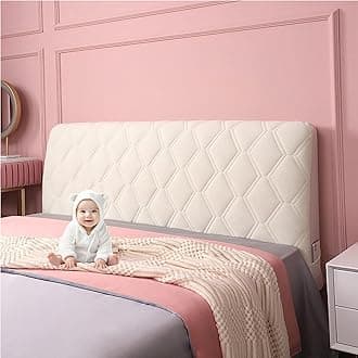 Velvet Bed Headboard Cover Twin Full Queen King Size, Quilted Bed Headboard Slipcover Soft Dustproof Headboard Protector Cover for Dormitory Bedroom Decoration (Beige,210cm(83"))