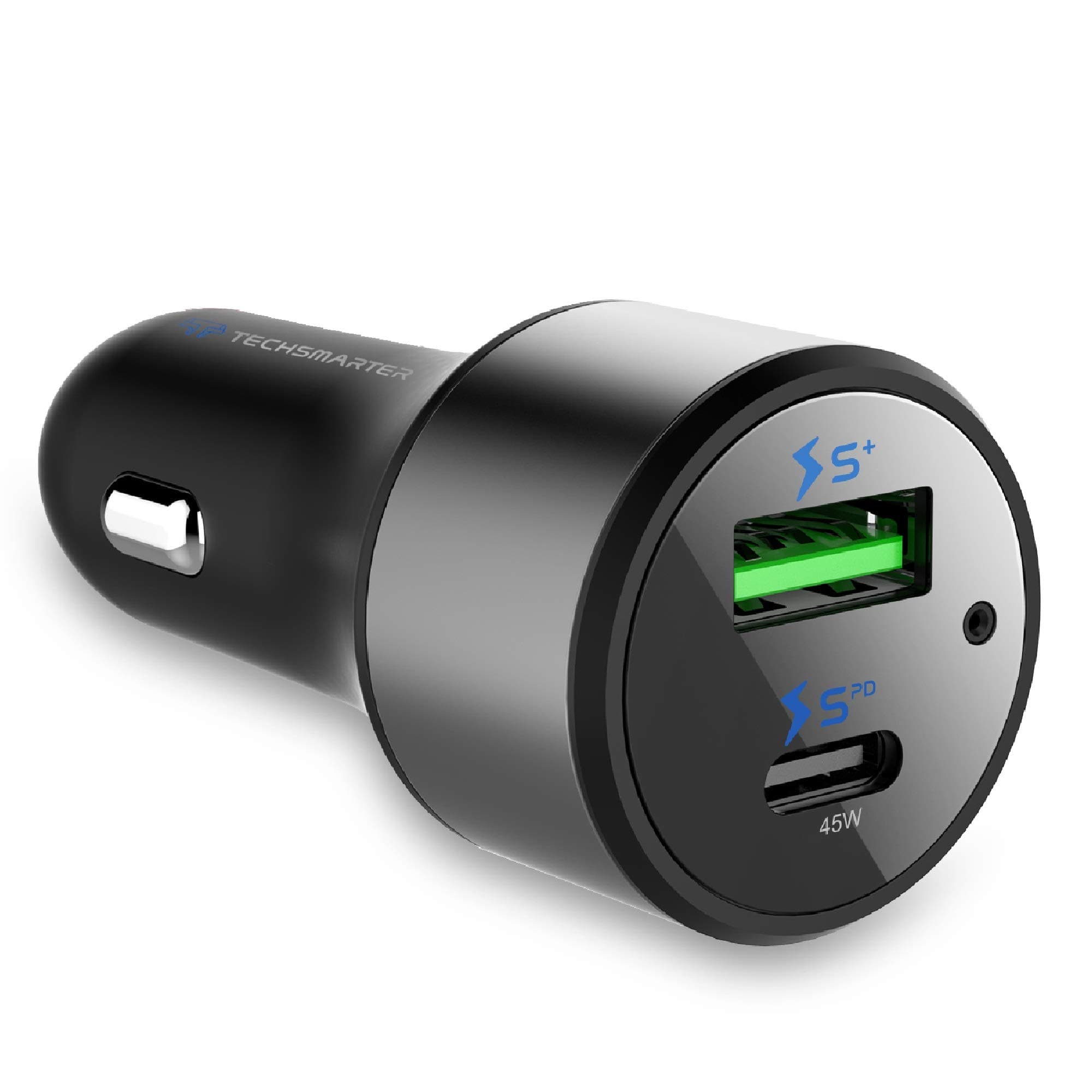Techsmarter USB C Car Charger, 63W Car Adapter with 45W Power Delivery and 18W TS+ Fast Charge USB Ports. Compatible with MacBook, Spectre, XPS, Chromebook, iPad, Samsung, iPhone