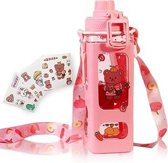 Kawaii Water Bottle for Girls Cute Kids Water Bottles with Straw Square Drink...