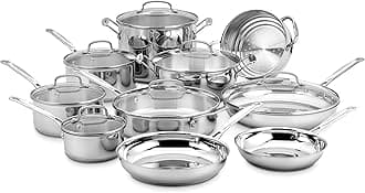 17-Piece Stainless Steel Cookware Set, Chef's Classic Steel Collection with Pure Aluminum Core for Quick and Even Heat, Cool Grip Handles, Dishwasher Safe, 77-17N