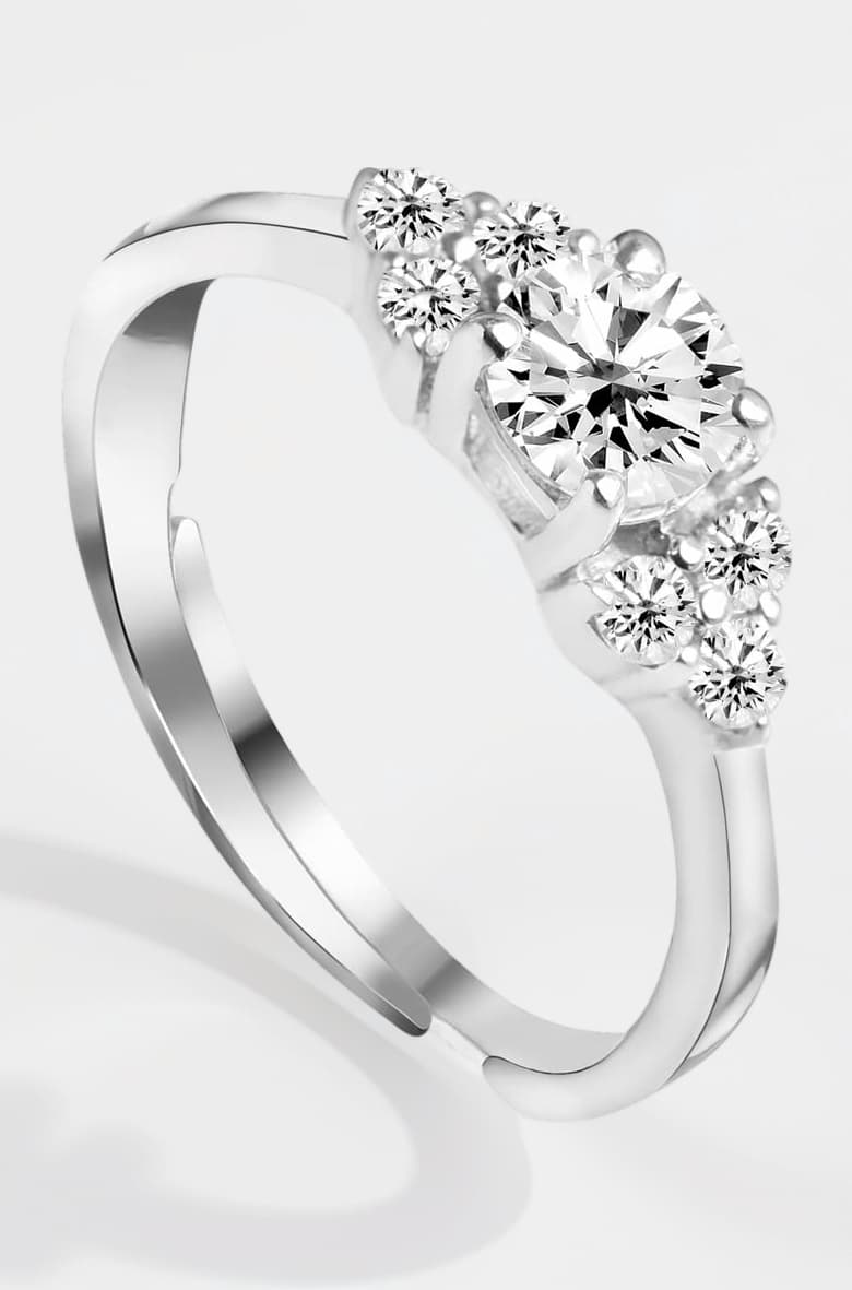 - 925 Sterling Silver Cute Ring with Adjustable Band | Rhodium Plated, Swiss Zirconia | Gift for Women & Girls